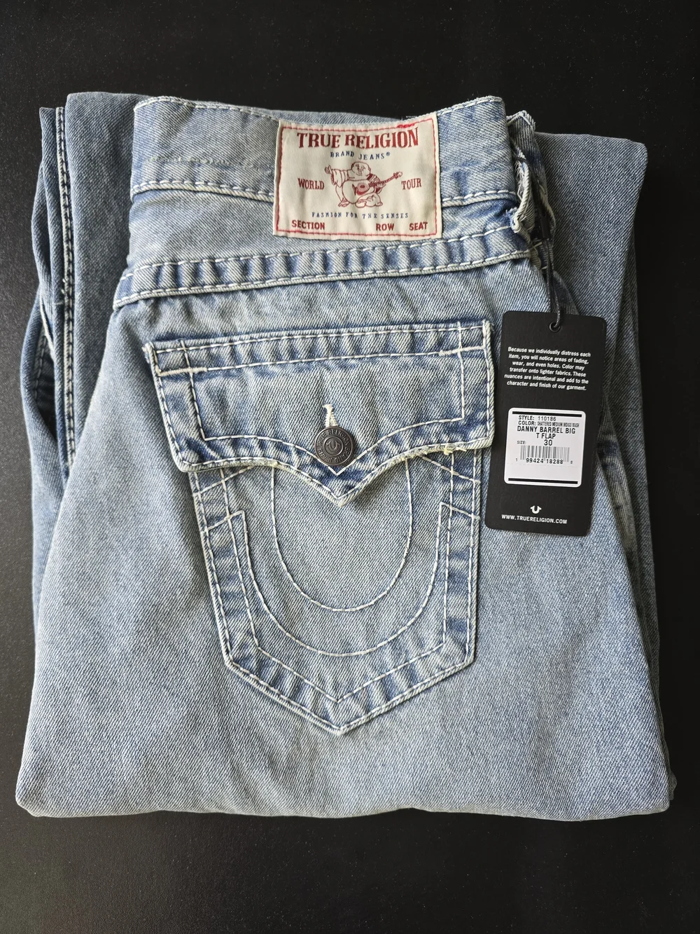 True Religion Danny Barrel Leg Jeans in Medium Wash Blue